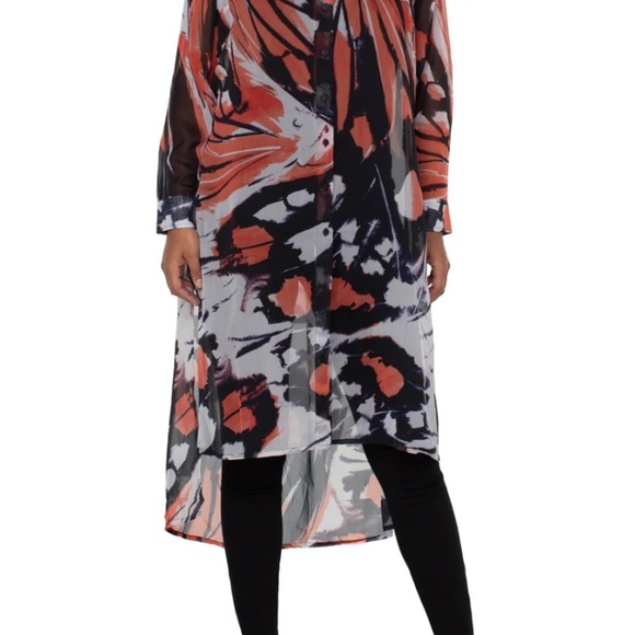 Liverpool Los Angeles Mariposa Print Long Sheer Blouse - Picture 3 of 6